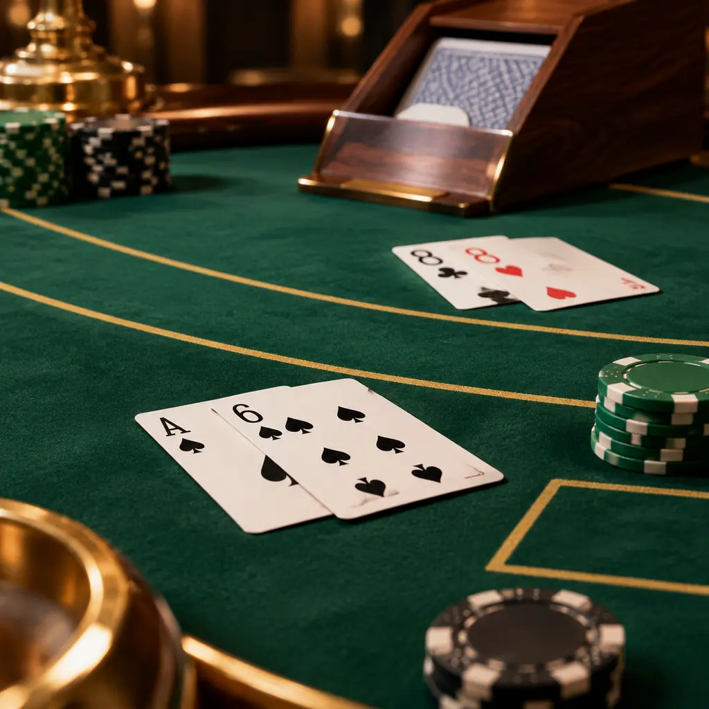 Kartu as dan enam pada meja blackjack