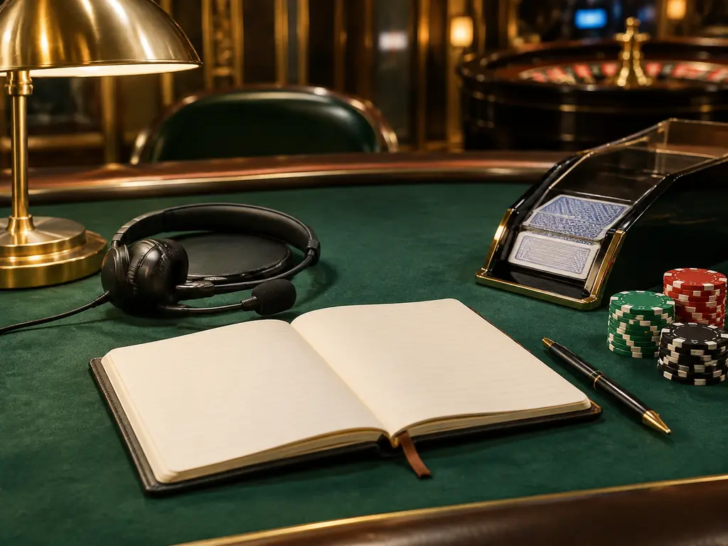 Buku petunjuk dan headset kecil di meja kasino