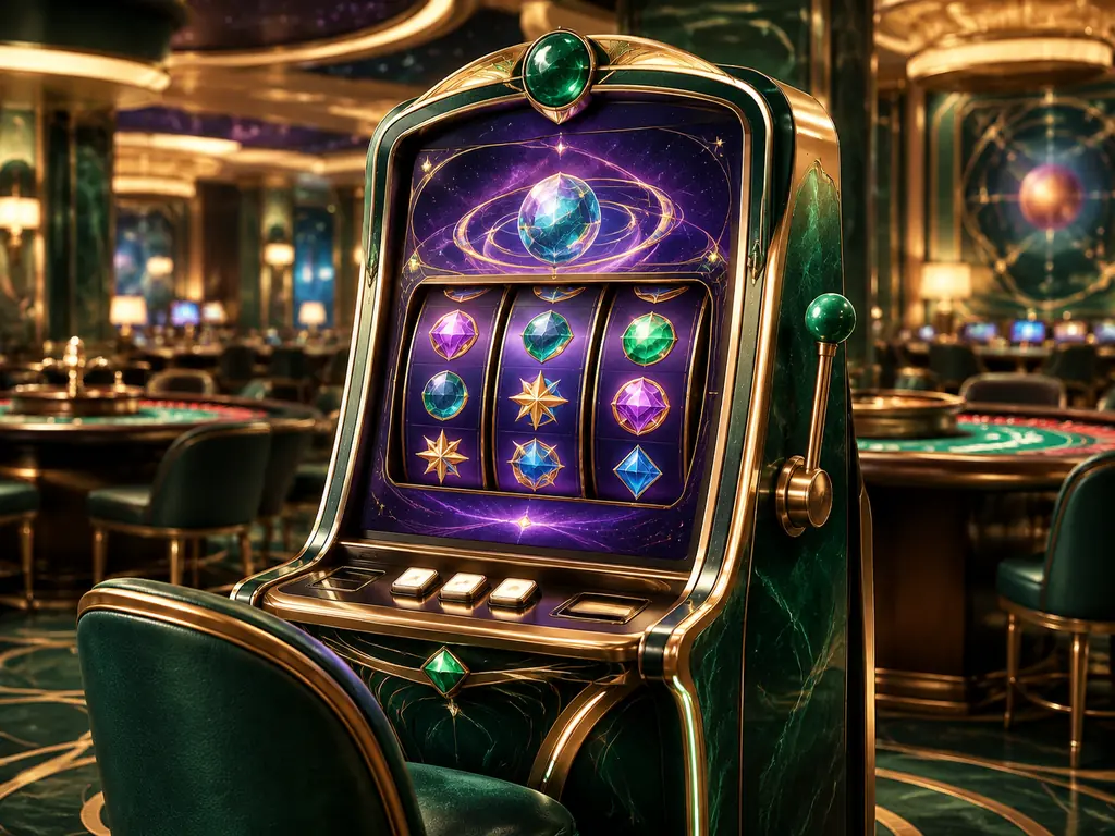 Mesin slot bertema permata dan angkasa di ruang kasino