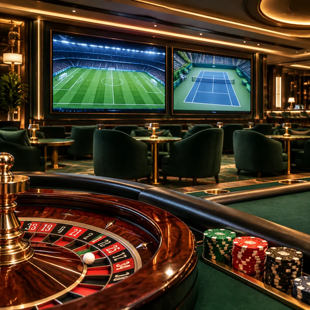 Layar sepak bola dan tenis di area sportsbook kasino